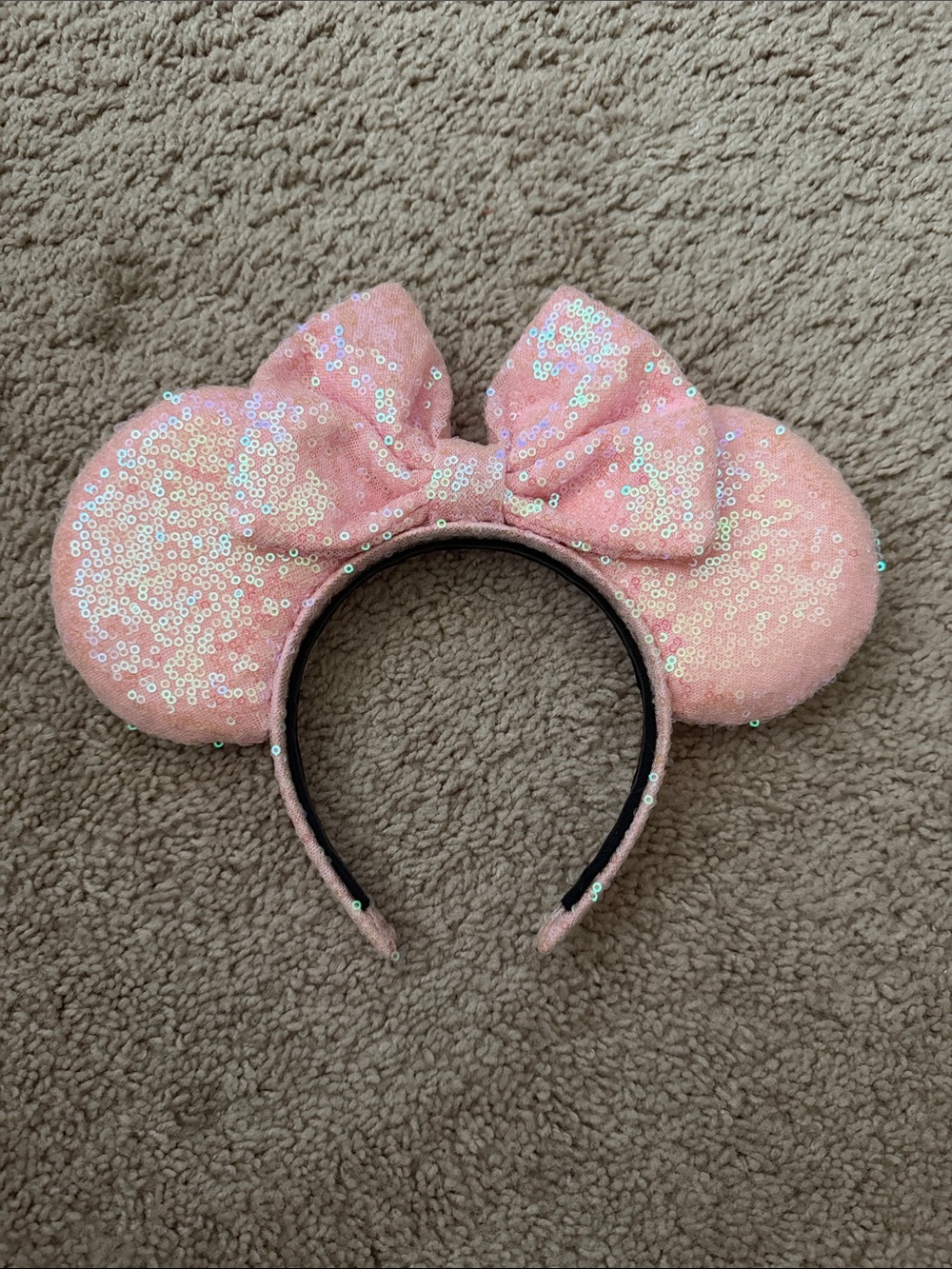 Handmade Disney Pink Sequin Minnie Ear Headband with Bow